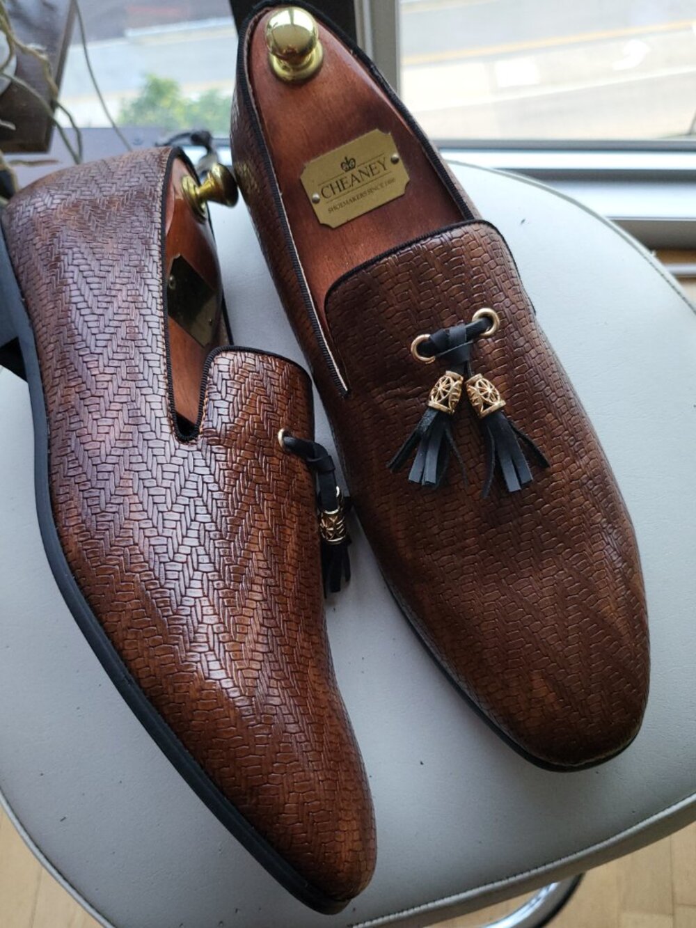 Men’s Scarpetto Leather Brown Herringbone Pattern Slip-on Loafer Shoes US 11 M